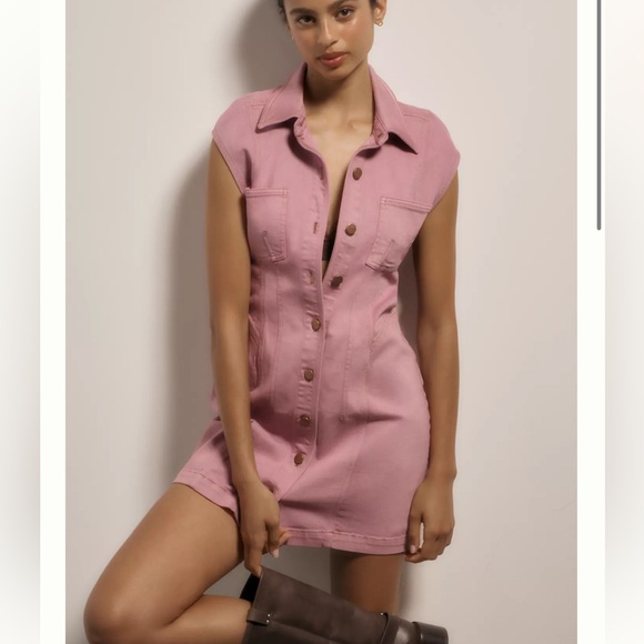 𝓝𝓮𝔀! Anthropologie Pilcro Seamed Button-Front Denim Mini Dress - Picture 1 of 7